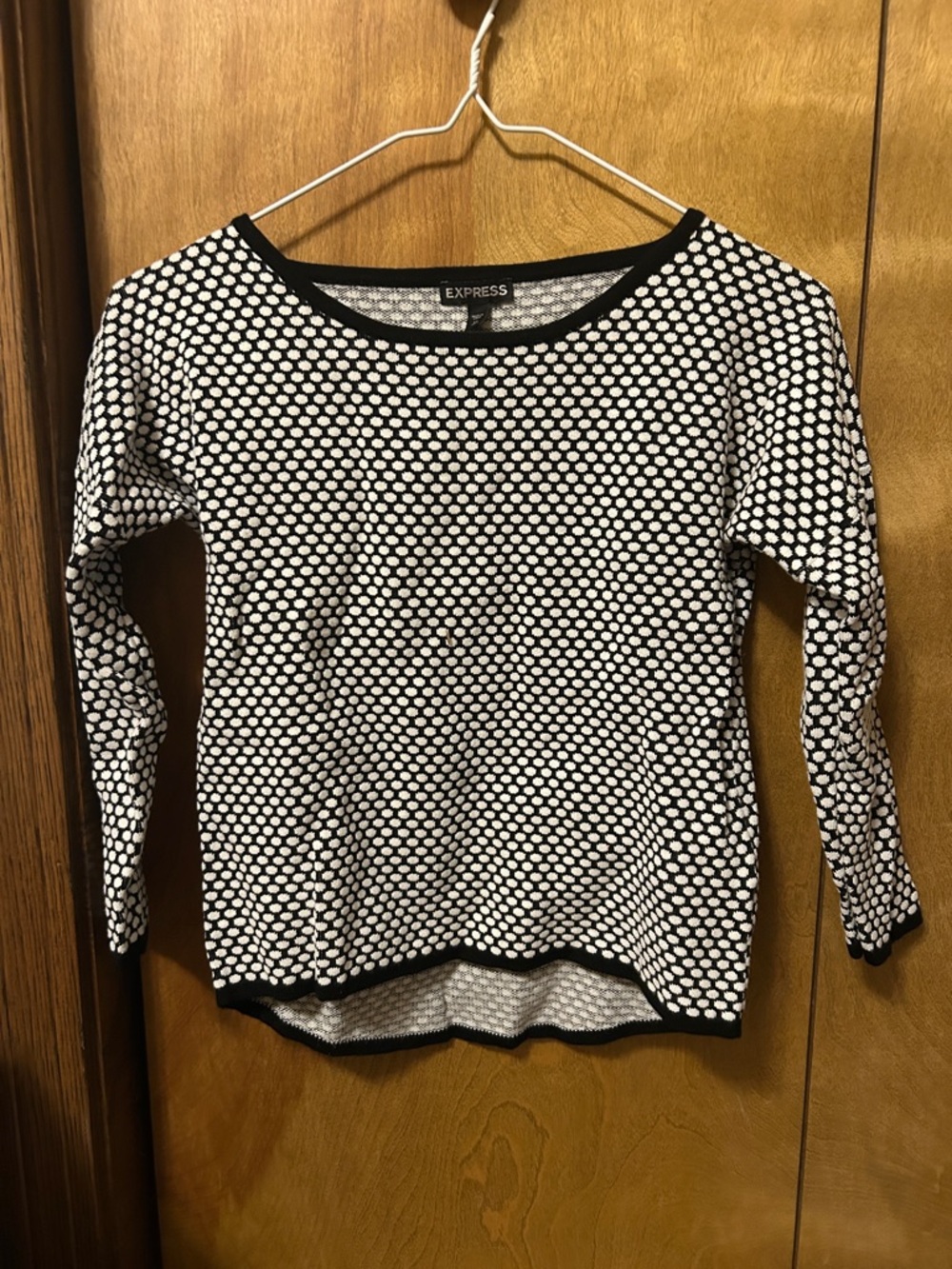 Express Black and White Dot Crewneck Long Sleeve Top